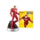 Tonies Iron Man audio toy figurine stands on a rock base with an accompanying Marvel card featuring Iron Man.