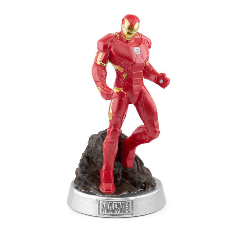 Tonies Iron Man audio toy figurine, featuring bright red and gold colors, standing on a rocky base with a Marvel logo.