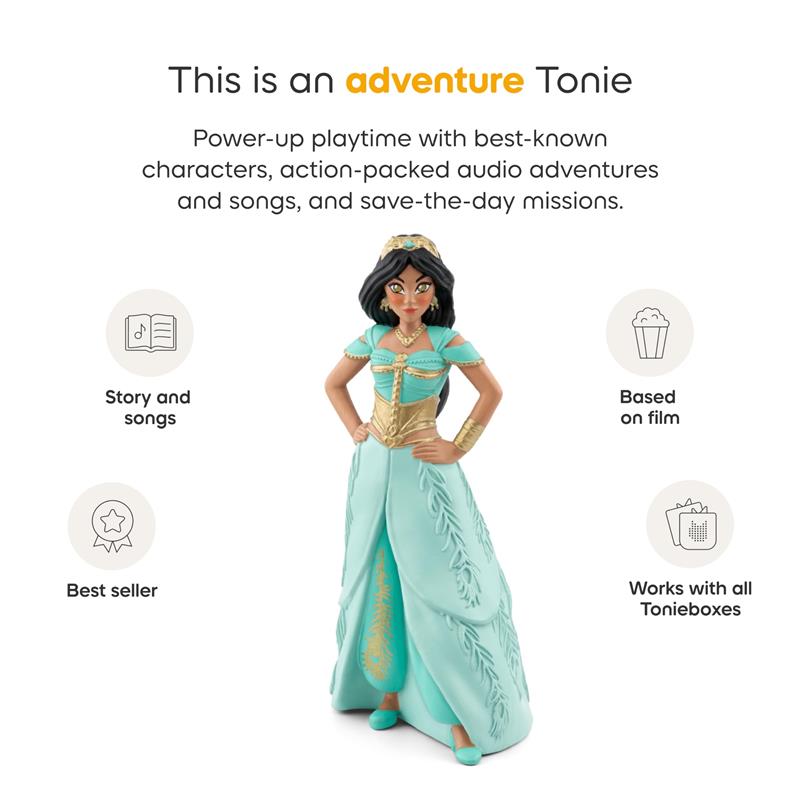 Tonies Jasmine Audio Toy Figurine featuring the character in a light blue gown, designed for interactive storytelling and songs.