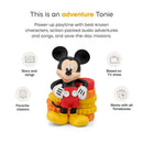 Tonies Mickey Mouse Clubhouse audio toy figurine, featuring Mickey with red shorts, yellow shoes, and colorful background piles.
