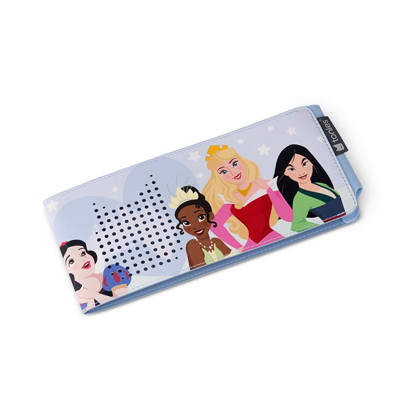 Decorative wrap featuring Disney Princesses for Toniebox 2, with colorful illustrations of Snow White, Tiana, Cinderella, and Mulan.