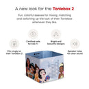 Decorative wrap for Toniebox 2 featuring Disney Princesses, designed for kids, with holes for sound and bright colors.