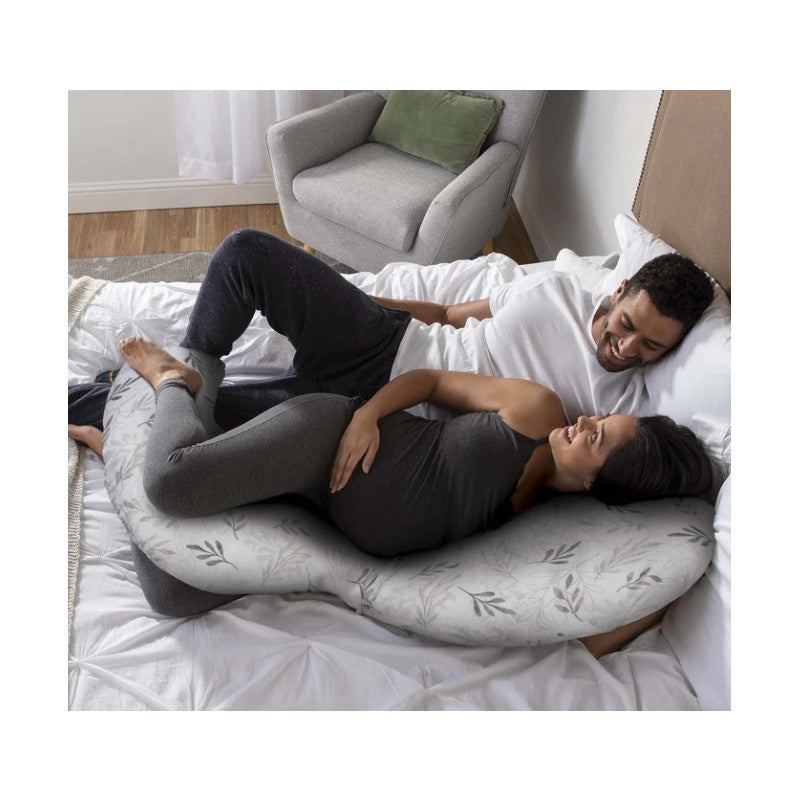 Total Body Pregnancy Pillow with Removable Pillow Cover- Gray Wispy Leaves Image 2
