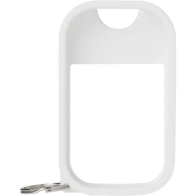 Silicone case for Touchland hand sanitizer mist in icy white, featuring a keyring attachment for easy carrying.