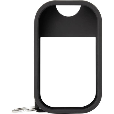 Silicone case for Touchland Hand Sanitizer Mist in jet black, featuring a keyring attachment.