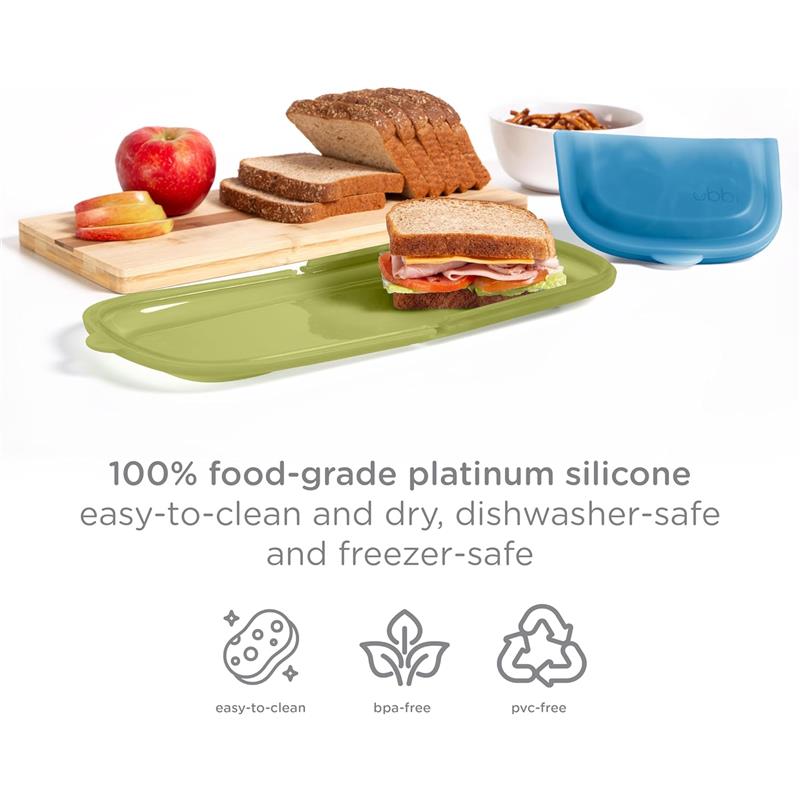 Ubbi 2Pk Platemate Reusable Silicone Storage Bag, Olive & Juniper Image 2