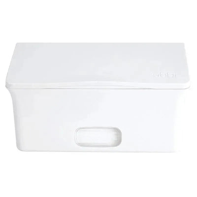 White Ubbi baby wipes dispenser with a lid and a transparent opening for easy access to wipes.