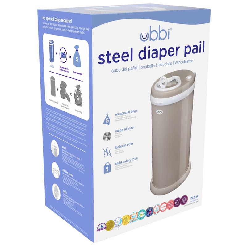 Ubbi - Stainless Steel Diaper Pail, Odor Locking, No Special Bag Required, Taupe Image 3