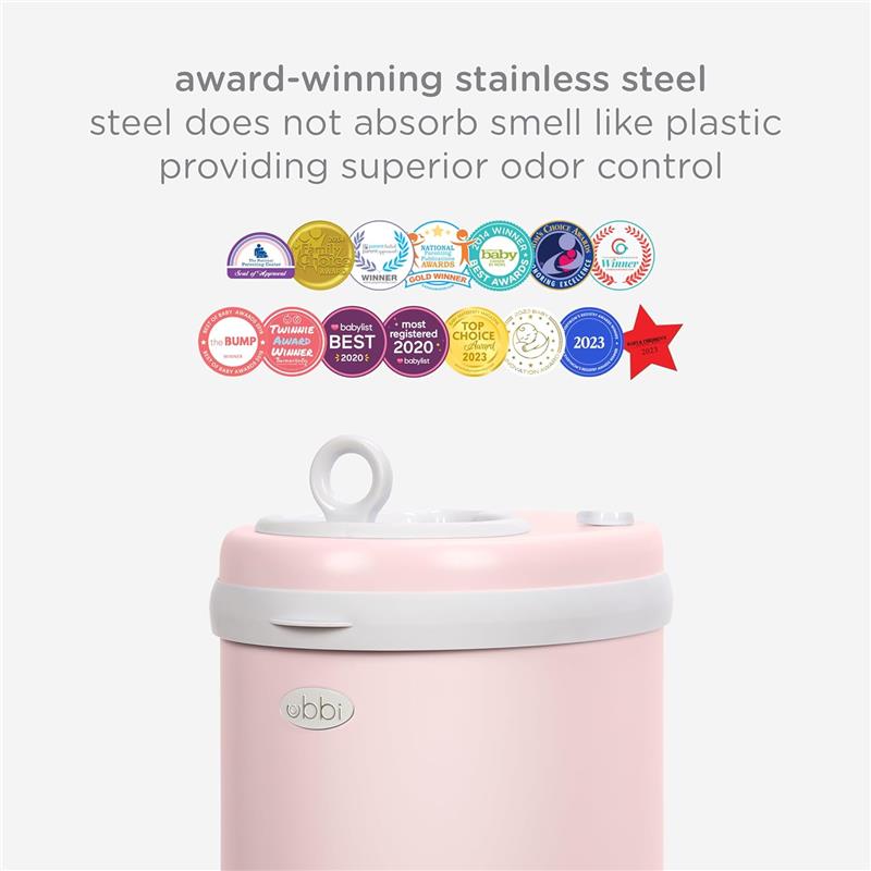 Ubbi - Steel Diaper Pail, Odor Locking, No Special Bag Required, Blush Pink Image 7