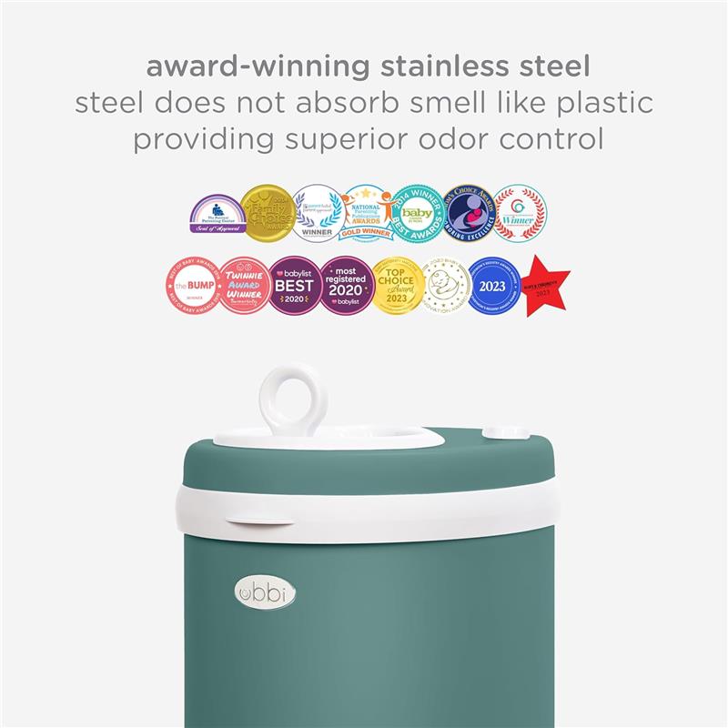 Ubbi - Steel Diaper Pail, Odor Locking, No Special Bag Required, Open Water Image 6