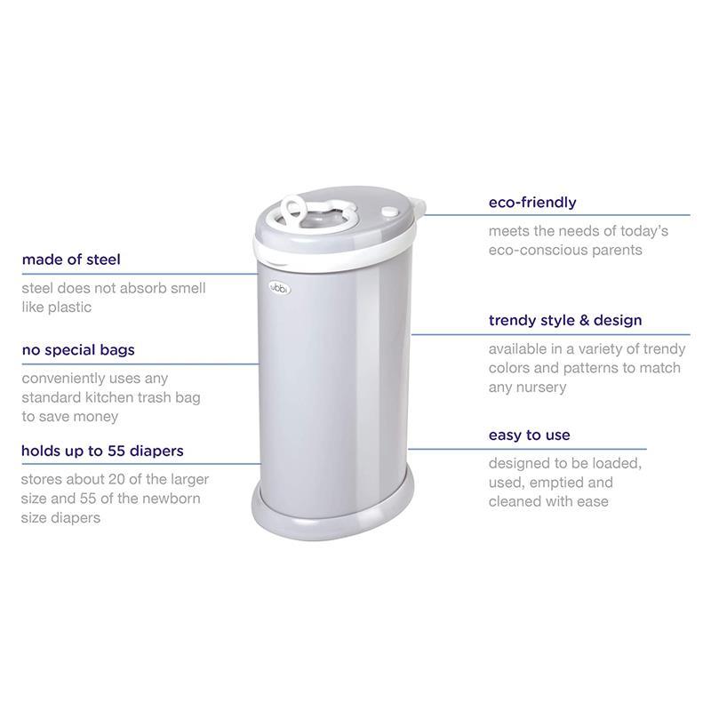 Ubbi - Steel Odor Locking Diaper Pail, Grey Image 2