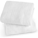 Two white organic cotton mattress covers for UPPAbaby Remi V2 Playard, featuring a soft, textured design.