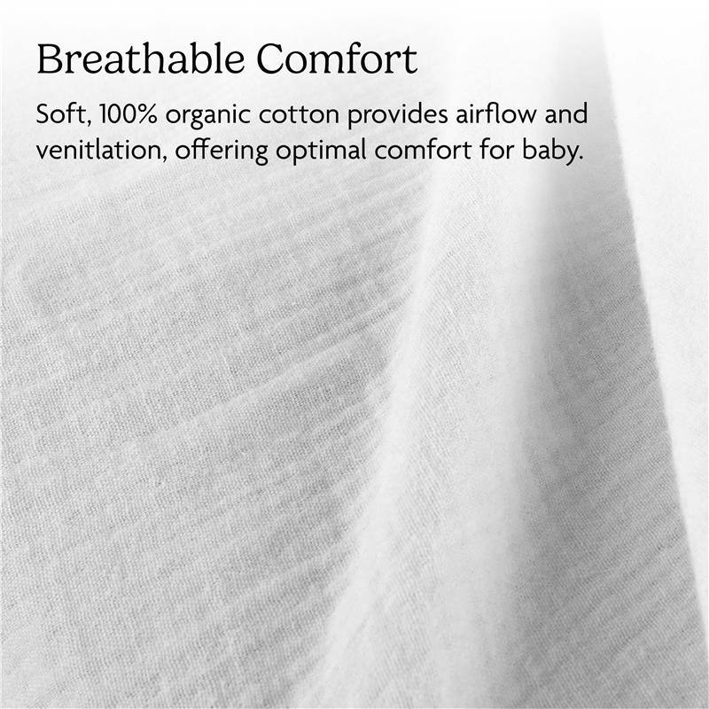 Soft, breathable organic cotton fabric emphasizing airflow and comfort for babies.