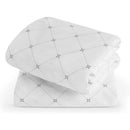 Waterproof UPPAbaby mattress covers for Remi V2 Playard, featuring a white fabric with grey dotted pattern.
