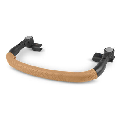 Bumper bar for Uppababy Minu V3 stroller in sand color, featuring a padded tan grip and black attachment points.
