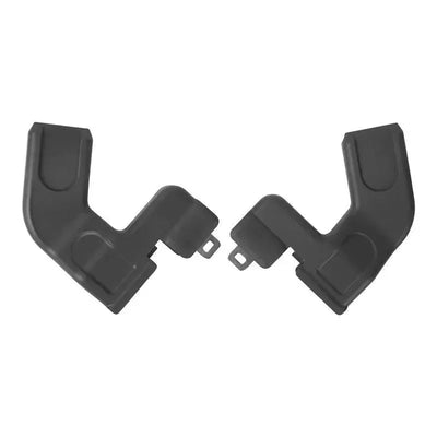 Car seat adapter for Uppababy Ridge, compatible with Nuna, Cybex, and Maxi-Cosi car seats, designed in black plastic.