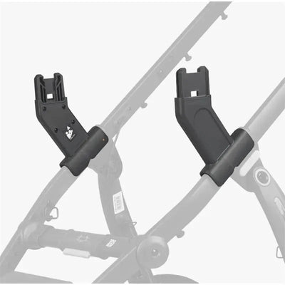Car seat adapters for Uppababy Ridge stroller, compatible with Mesa, Mesa V2, Mesa Max, and bassinet.