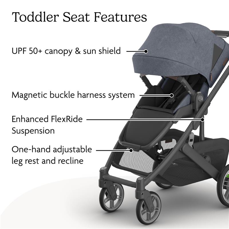 Uppababy - Cruz V3 Stroller, Julian (Dusty Blue Mélange/Carbon Frame/Chestnut Leather) Image 5