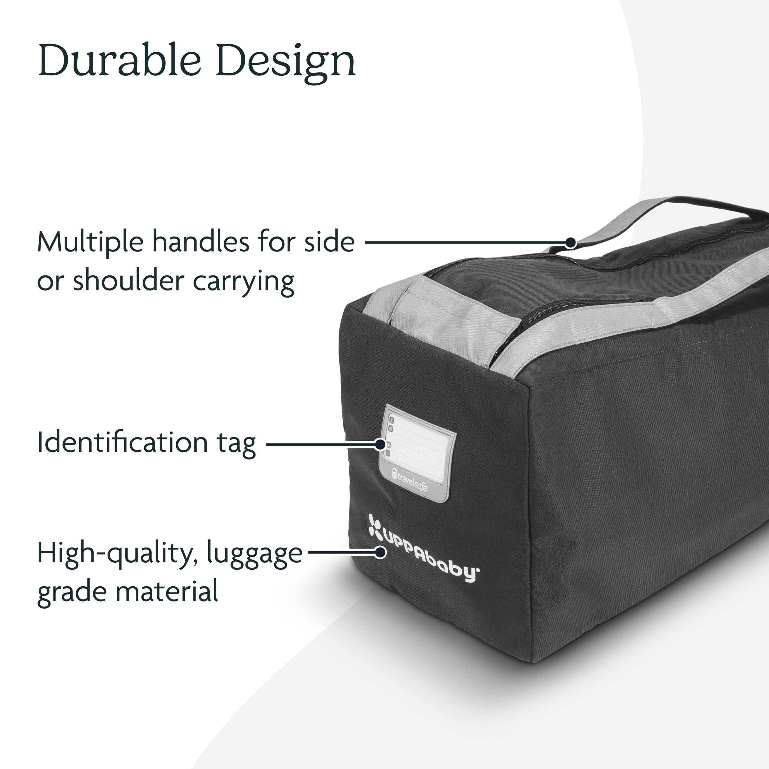 Durable UPPAbaby G-Series Stroller Travel Bag with multiple handles, identification tag, and high-quality material.