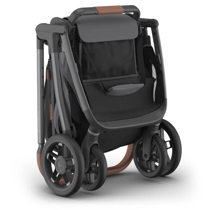 Uppababy Kona Stroller in Rowan (Graphite) with a sleek black seat, adjustable canopy, and large wheels for smooth mobility.