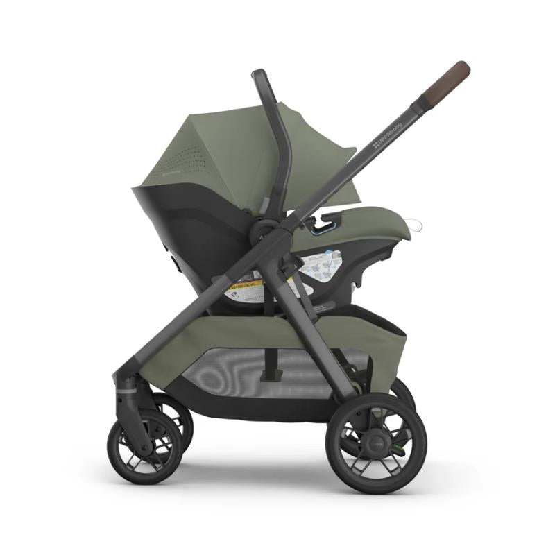 Uppababy Kona Stroller & Bassinet V3 Bundle in Meadow Green, featuring a sleek design and an adjustable canopy.