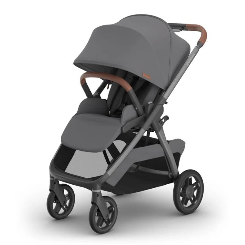 Uppababy Kona Stroller & Bassinet V3 Bundle in Rowan (Graphite) featuring a large canopy and a sleek design.