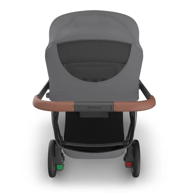 Uppababy Kona Stroller in Rowan color with a grey canopy and brown handle, designed for baby travel use.