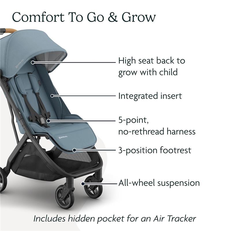 Uppababy Minu V3 Compact Stroller, Dillan (Stone Blue/Carbon Frame/Sand Leather) Image 3