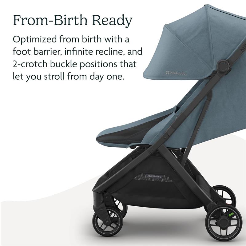 Uppababy Minu V3 Compact Stroller, Dillan (Stone Blue/Carbon Frame/Sand Leather) Image 4
