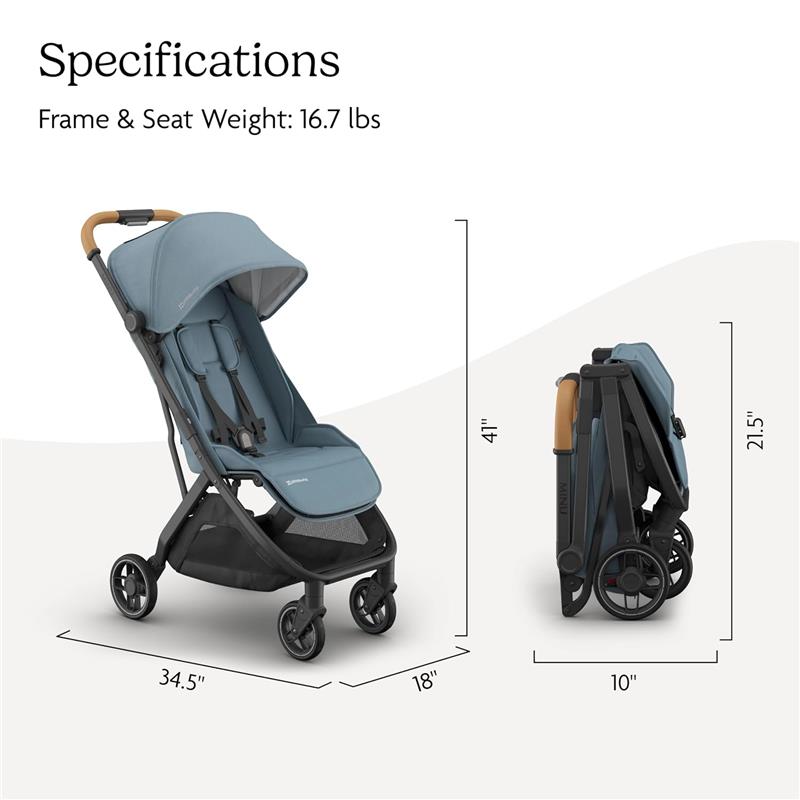 Uppababy Minu V3 Compact Stroller, Dillan (Stone Blue/Carbon Frame/Sand Leather) Image 7
