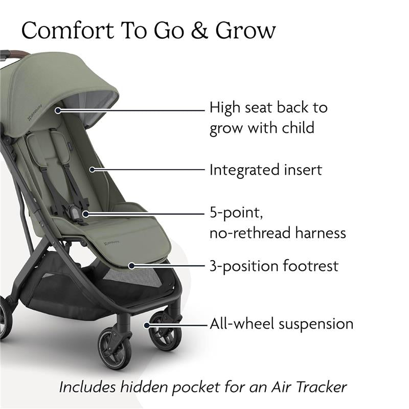 Uppababy Minu V3 Compact Stroller, Evelyn, Meadow Green | Carbon Frame | Chestnut Leather Image 2