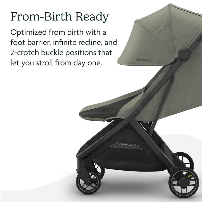 Uppababy Minu V3 Compact Stroller, Evelyn, Meadow Green | Carbon Frame | Chestnut Leather Image 3