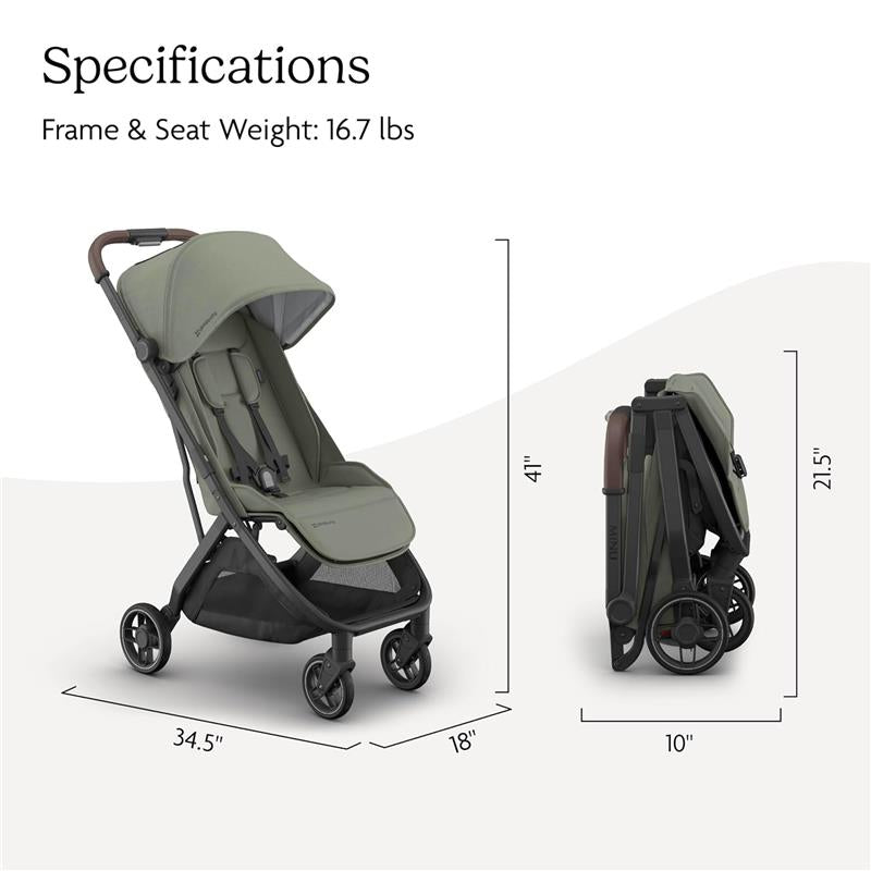 Uppababy Minu V3 Compact Stroller, Evelyn, Meadow Green | Carbon Frame | Chestnut Leather Image 6