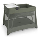 UPPAbaby Remi V2 Playard in Maddie Green Soft Knit, featuring a removable changing table and mesh sides for visibility.