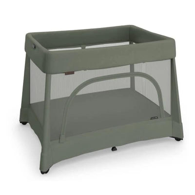 UPPAbaby Remi V2 Playard in Maddie Green Soft Knit, featuring a breathable mesh design and sturdy frame for infants.
