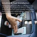 Hand adjusting the harness of the UPPAbaby Rove Convertible Car Seat in Cody color, showcasing installation features and safety systems.
