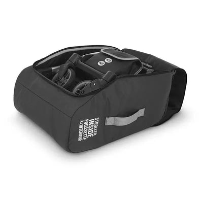 TravelSafe Travel Bag designed for Uppababy MINU/MINU V2 stroller, featuring a durable black exterior and a clear identification label.