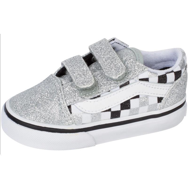 Vans - Toddler Old Skool V Glitter Checkerboard, Silver/White Image 4