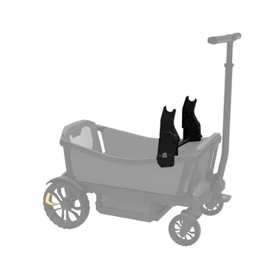 Adapter for Veer Cruiser to attach Cybex, Maxi-Cosi, or Nuna infant car seats; features two mounting brackets.