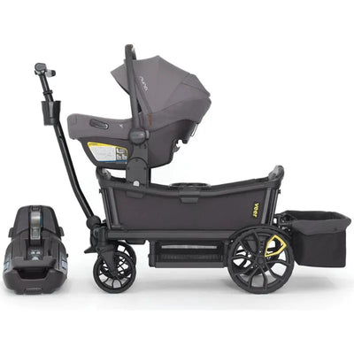 Cruiser XL Infant Car Seat Adapter for Nuna, Cybex, and Maxi-Cosi, featuring a stroller frame and a car seat attachment.