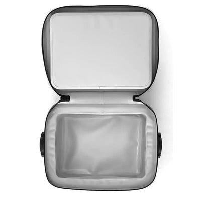 Gray granite lunch cooler with a zippered lid, featuring a spacious insulated interior and side handles.