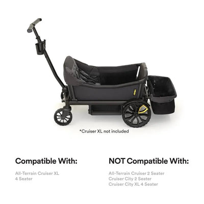 Rear foldable storage basket designed for the Veer All-Terrain Cruiser XL 4 Seater, with compatibility details displayed.