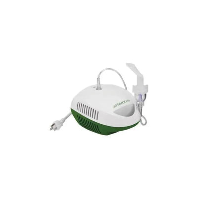 Compact Veridian Healthcare 11-505 VH nebulizer system with a green base, connected tubing, and nebulizer cup for medication delivery.