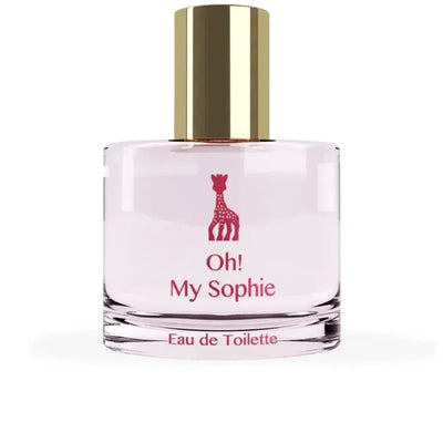 Vulli Oh! My Sophie Eau De Toilette 50ml bottle features a pink liquid in a clear glass container with a gold cap and a giraffe illustration.