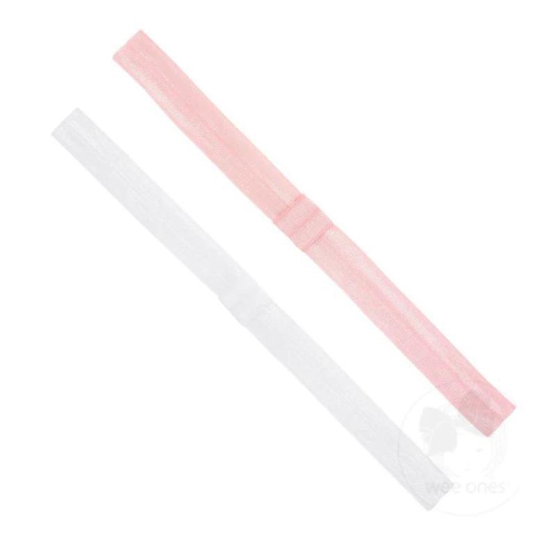 Wee Ones - 2Pk Add-A-Bow Elastic Girls Baby Bands, Light Pink Image 1