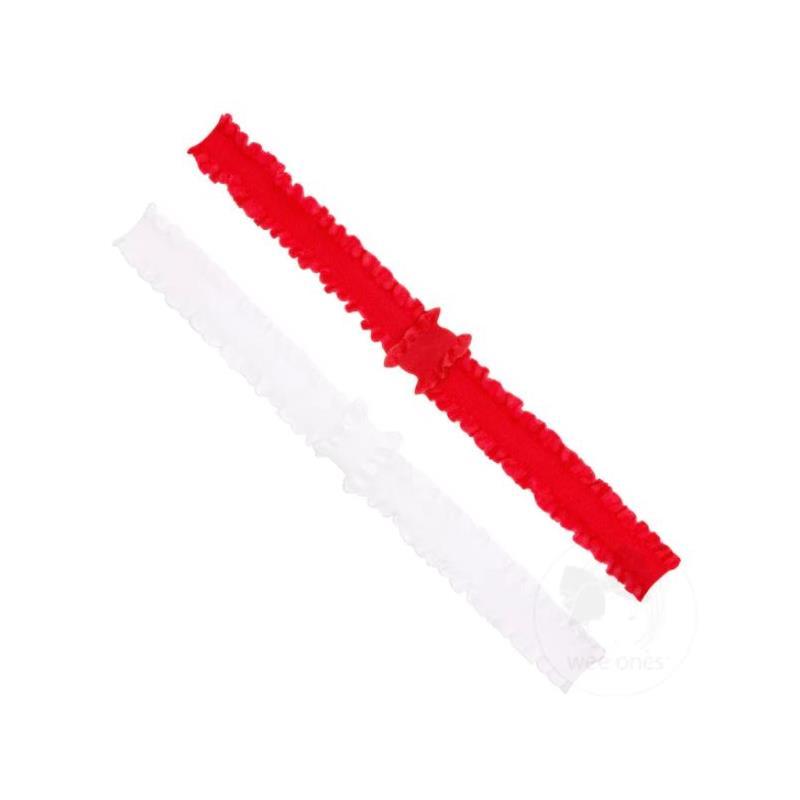 Wee Ones - 2Pk Add-A-Bow Stretch Ruffle Edge Girls Baby Bands, Red Image 1