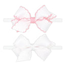 Wee Ones - 2Pk Mini Moonstitch Grosgrain Bows on Skinny Nylon Band, Mini, Light Pink & White Image 1
