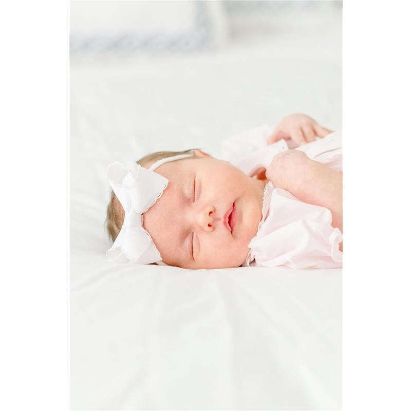 Wee Ones - 2Pk Mini Moonstitch Grosgrain Bows on Skinny Nylon Band, Mini, Light Pink & White Image 2