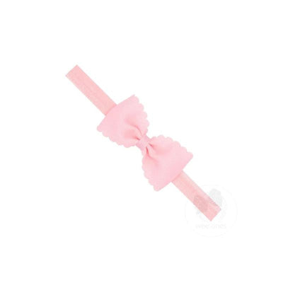 Wee Ones - Baby Girls' Grosgrain Scalloped Edge Hair Bowtie on a Elastic Band Light Pink Image 1
