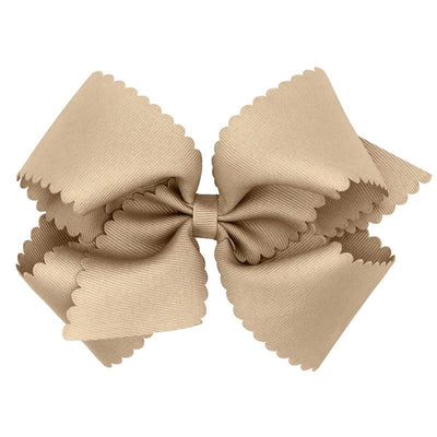 Wee Ones - Classic Grosgrain Hair Bow with Scalloped Edges and Plain Wrap Center, King, Oatmeal Image 1
